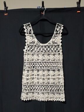 Bohemian-Style Ivory Sheer Lace Crochet Sleeveless Tank Top From The Brand Pinky